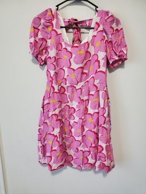 Pink Floral Pink Tie Back Mini Dress Size Small